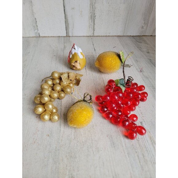 Fruit vintage grape pear mouse lemon unique ornament Xmas set - Picture 1 of 9